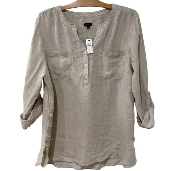 Talbots | Top Linen Long Sleeve Roll Tab Buttons V Neck NWT- Size XL - Picture 1 of 9